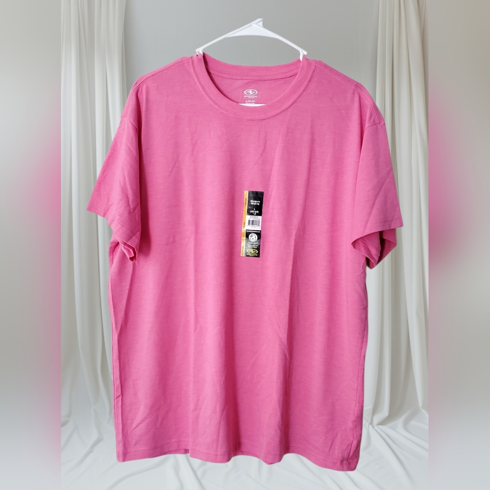 NWT Athletic Works Mens LARGE Short Sleeve Moisture Wicking T-Shirt Tee‎ Pink